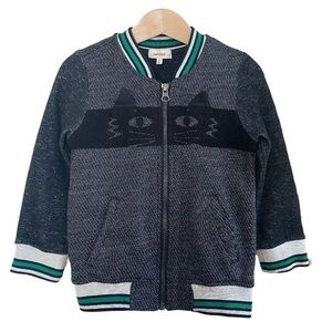 Catimini Charcoal Gray Black Green Knit Cat Boucle Full Zip Sweatshirt Jacket